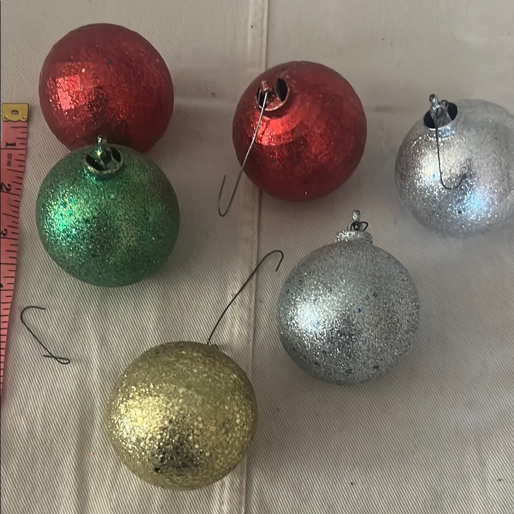 VTG Festive Holiday Ornament Set - Glittery Red, Green, Gold, Silver